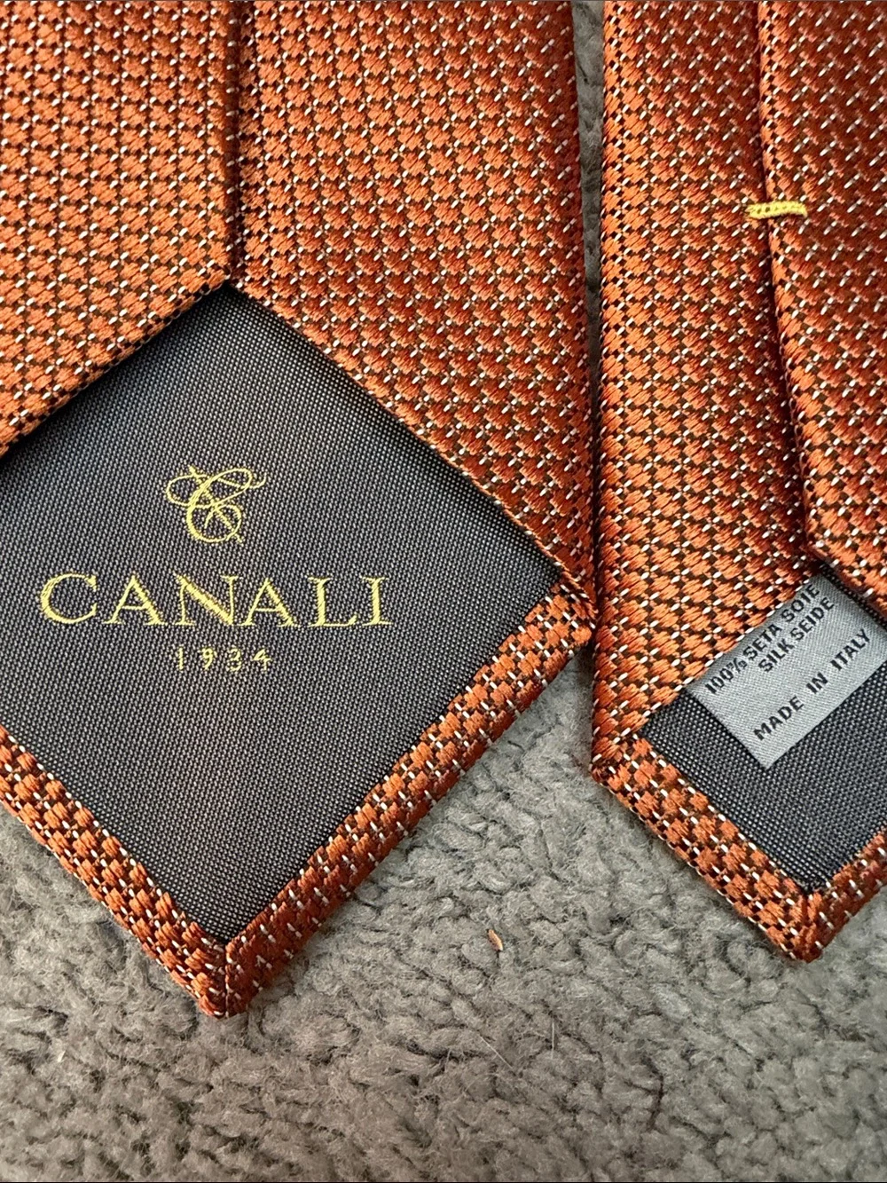Canali Burnt Orange Textured 100% Silk Tie